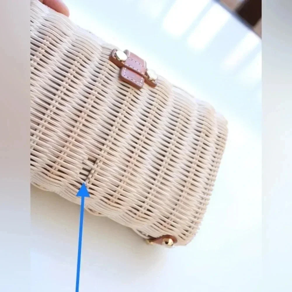 J. McLaughlin Cream Wicker Clutch with Tan Leather Strap